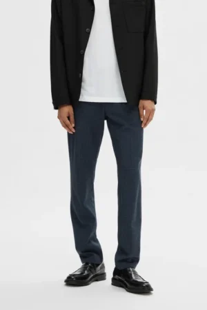 Men's Mid Rise Check Slim Pants, Blue