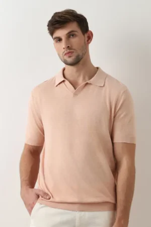 Linen Polo T-Shirt, Peach