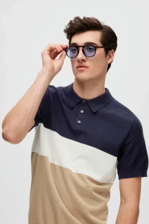 Colourblocked Polo T-Shirt, Navy Blue