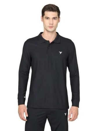 Men's Polyester Active Wear Collar Polo T-Shirt, Black