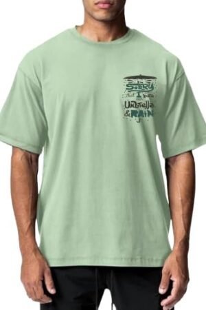 Men's Oversized Graphic T-Shirt, Olive Green