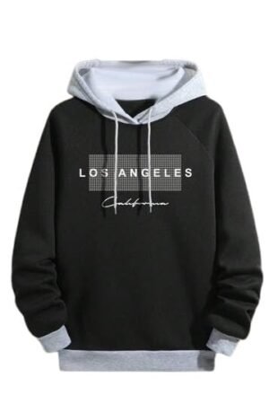 Regular Fit Printed Hoodie for Men, Black/Grey