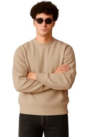 Men's Full Sleeve Round Neck Sweatshirt, Cream