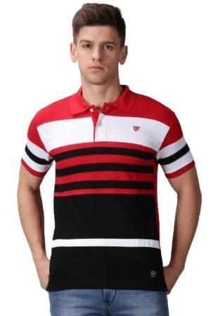 Men’s Cotton Striped Polo T-Shirt, Red/White