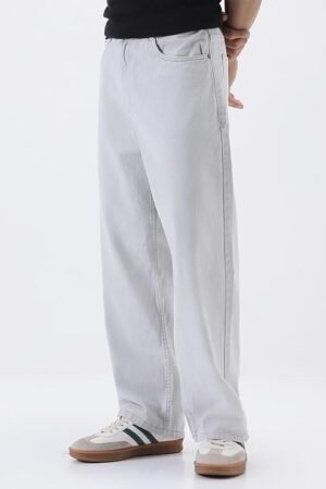 Men's Loose Mid Rise Jeans Whitish Grey