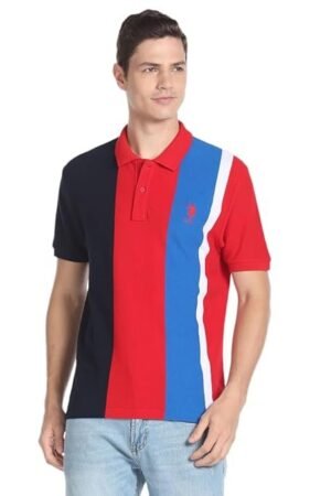 Men's Solid Regular Fit T-Shirt, Red/Blue/Black Combination