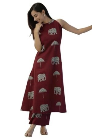 Pure Cotton Kurta Pant Set with Dupatta, Maroon