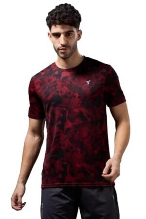 Men's Half Sleeve Printed Crew Neck T-Shirt, Red/Black