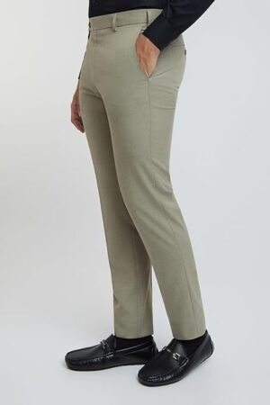 Men's Solid Pattern Formal Trouser, Dusty Olive