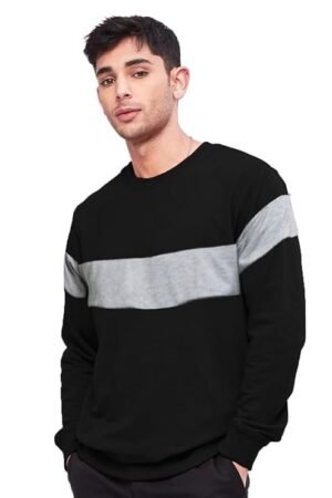 Round Neck Back Printed Sweatshirt, Black