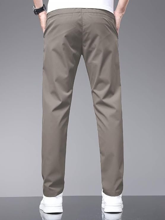 Men's Stylish Slim-Fit Casual Trousers, Stone Grey - Image 2
