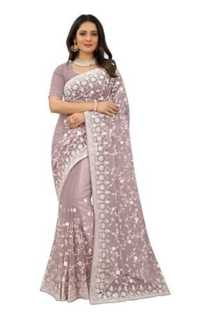 Lavender Zari Resham Stone Saree, Pink