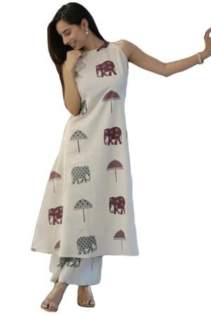 Pure Cotton Kurta Pant Set with Dupatta for Women, White