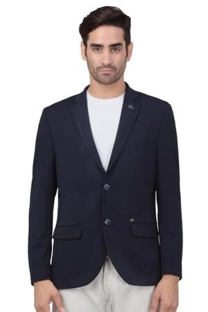 Full Sleeves Notch Lapel Casual Blazer for Men, Navy Blue
