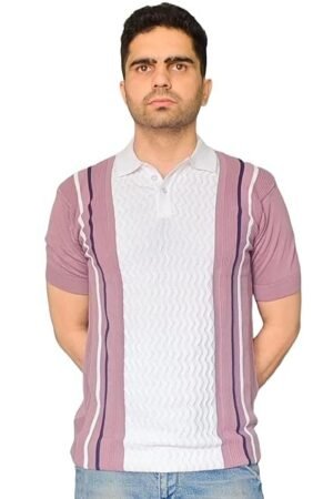 Men's Knitted Cotton T-Shirt, White/Pink