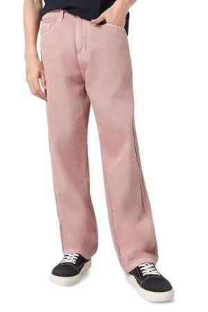 Men's Loose Mid Rise Baggy Jeans - Dark Pink
