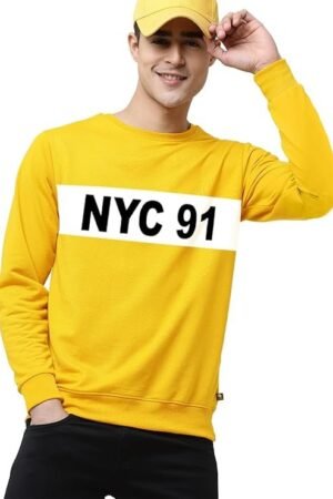 Round Neck Chest Printed Sweatshirt, Yellow