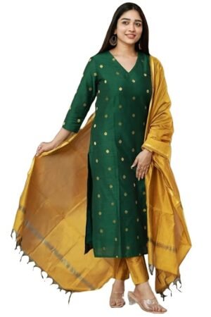 Women's 3 Piece Kurta Pant Dupatta Set, Green