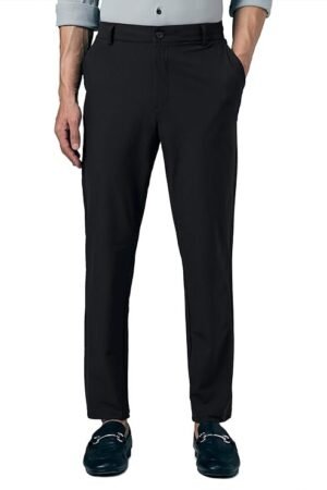 Men's Slim Fit Solid Trousers Pant, Black