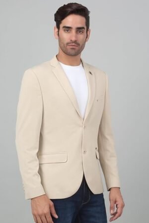 Design Full Sleeves Notch Lapel Casual Blazer, Light Fawn