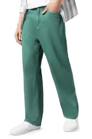 Men's Loose Mid Rise Baggy Jeans - Dark Green