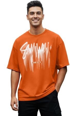 Half Sleeve Cottonblend Graphic Print Round Neck T-Shirt, Orange