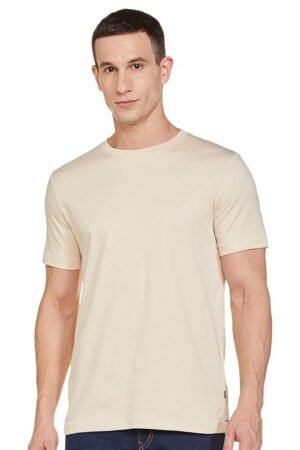Men's Super Soft Round Neck Solid T-Shirt, Cream