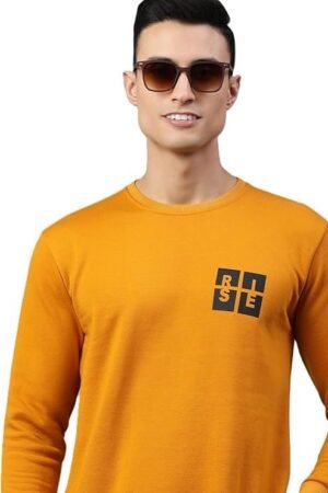 Men's Cotton Printed Winter Hooded Neck Sweatshirt, Yellow