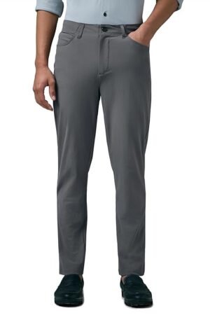Men's Solid Semi-Formal Trousers, Light Grey