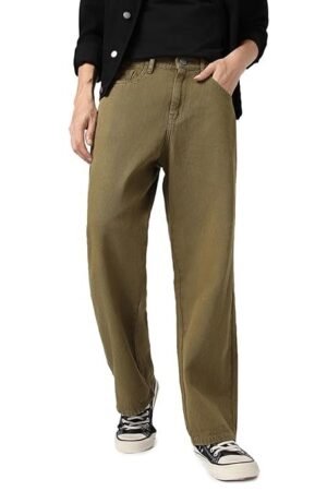Men's Loose Mid Rise Baggy Jeans - Dark Olive