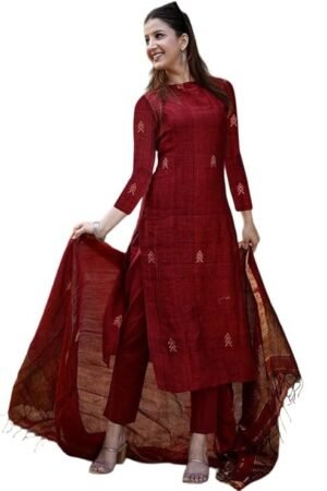 Pure Cotton Kurta Pant Set with Dupatta for Women, Maroon