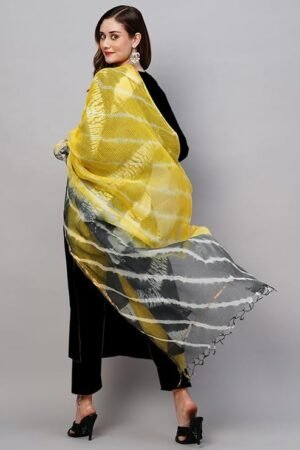 Women's Rayon Viscose Straight Solid Kurta with Pant & Dupatta, Black/Yellow