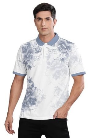 Polo Neck T-Shirt Printed Collar, Grey/White