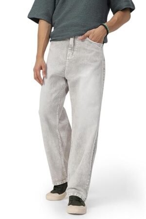 Men's Loose Mid Rise Baggy Fit Washed Jeans - Ice Grey