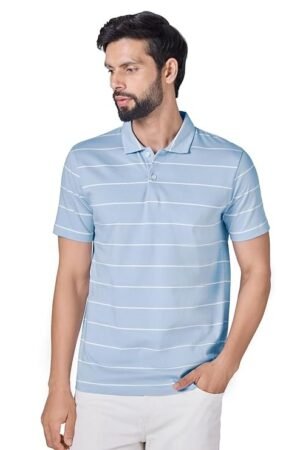 Men's Stripe Cotton T-Shirt, Light Blue