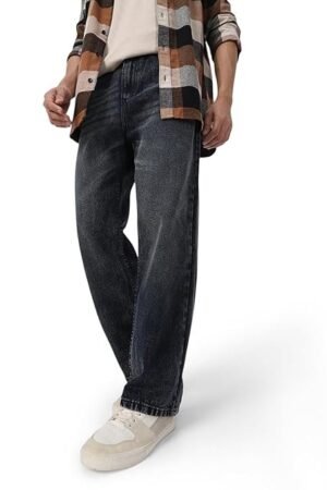 Men's Loose Mid Rise Baggy Jeans - Black