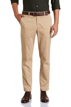 Men's Regular Fit Flexi Waist Casual Pants, Beige