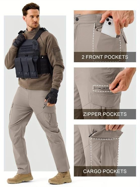 Men's Functional Straight-Fit Cargo Pants - Beige - Image 3