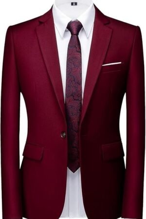 Men's Stylish Party Casual Breasted Blazer, Wine