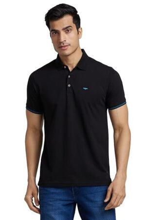 Men's Collar Polo Neck Half Sleeve T-Shirt, Black