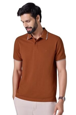 Men's Solid Cotton Polo T-Shirt, Brown