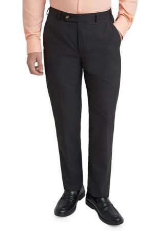 Men's Regular Fit Mid Rise Checks Pattern Trouser, Black