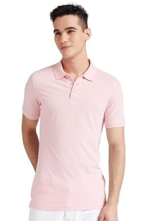 Men's Cotton Rich Solid Polo T-Shirt, Pink
