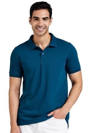 Men's Cotton Rich Solid Polo T-Shirt, Blue