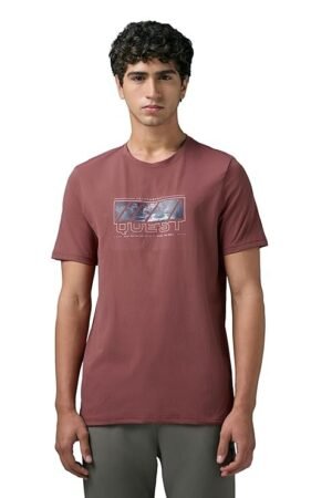 Men's Print Crew Neck Half Sleeve T-Shirt, Brown