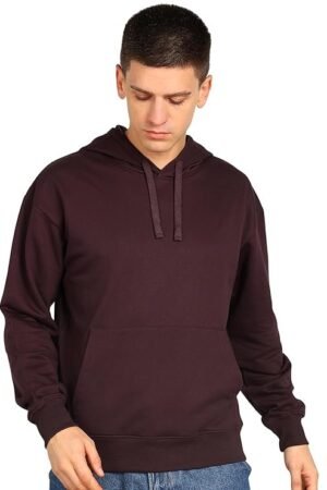 Men's Solid Oversized Hoodie, Burgundy