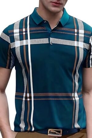 Men's Polo Colorblock T-Shirt, Teal Green