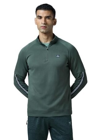 Men's Slim Fit Mock Neck Sweatshirt with Elasto Plus, Green