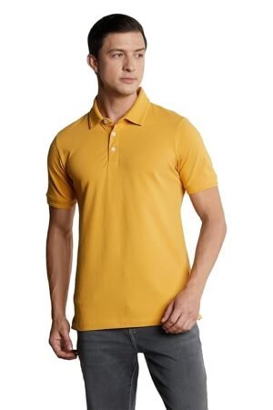 Men's Cotton Stretch Solid Polo T-Shirt, Yellow