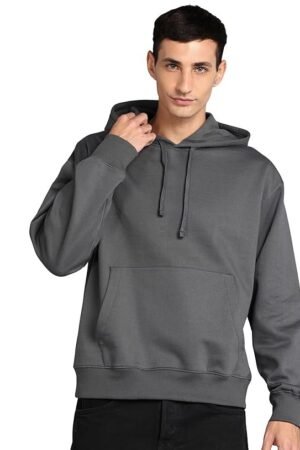 Men's Solid Oversized Hoodie, Anthracite Grey